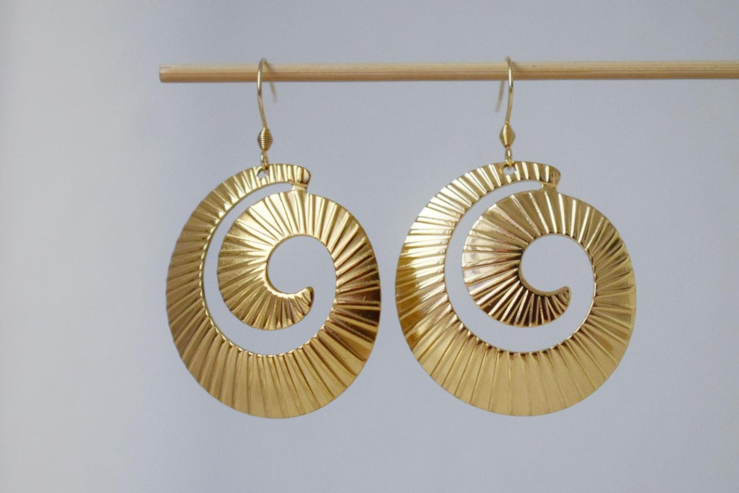 Spiral dangle earrings for women, Long statement vortex earrings, 18k gold plated stainless steel, Boho jewelry, Unique gift for her