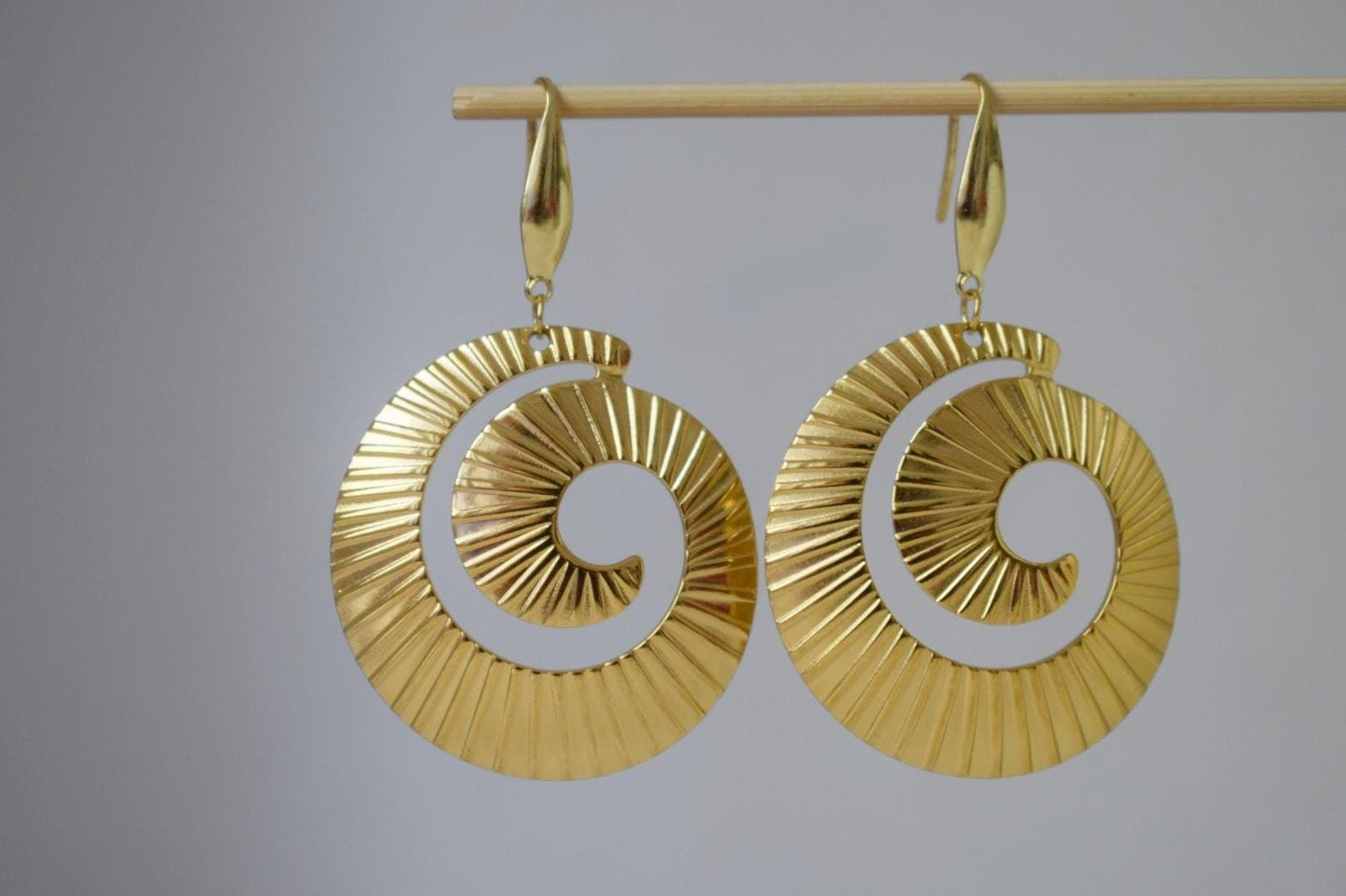 Spiral dangle earrings for women, Long statement vortex earrings, 18k gold plated surgical stainless steel, Boho jewelry, Unique gift her