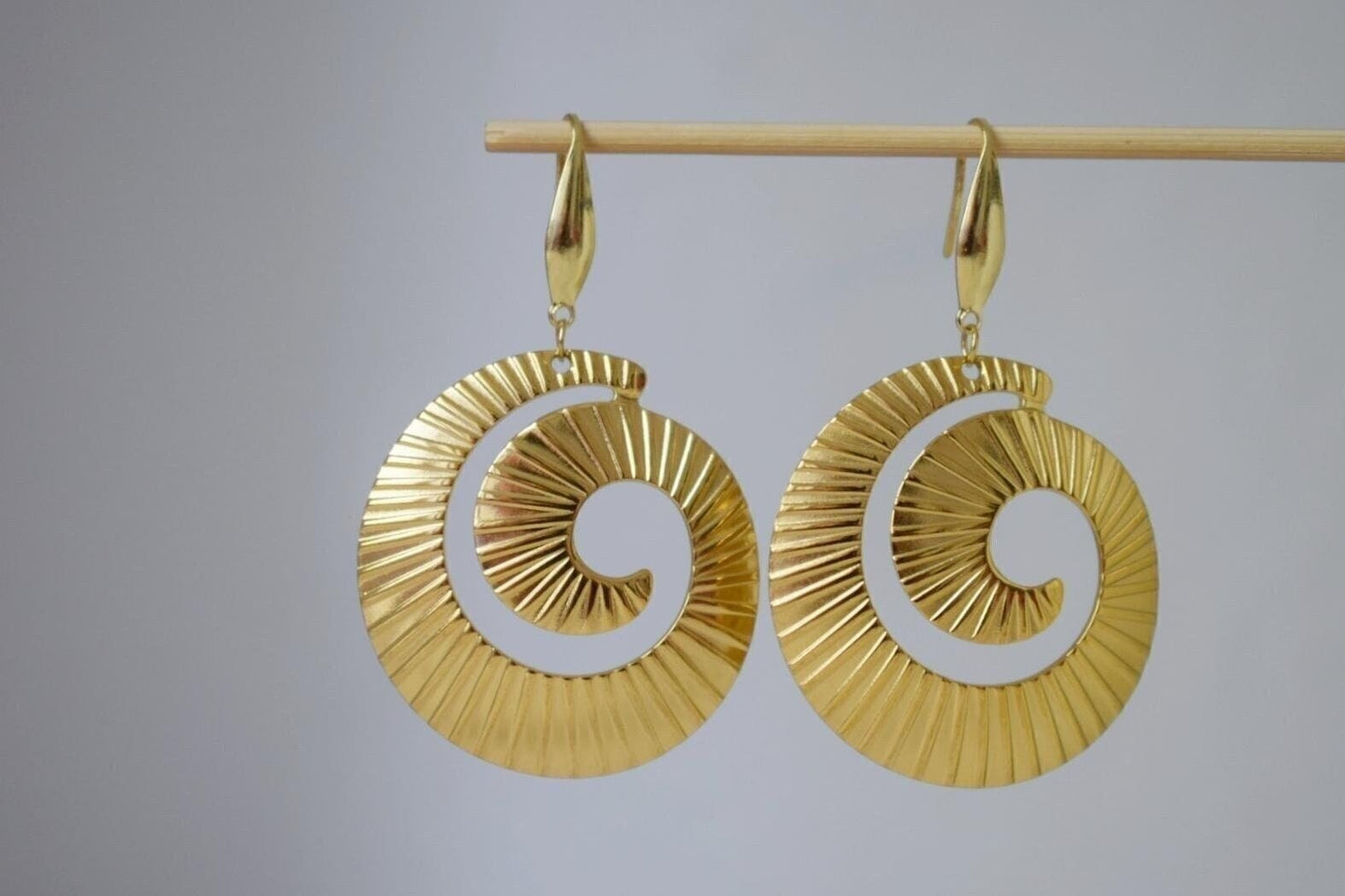 Spiral dangle earrings for women, Long statement vortex earrings, 18k gold plated surgical stainless steel, Boho jewelry, Unique gift her