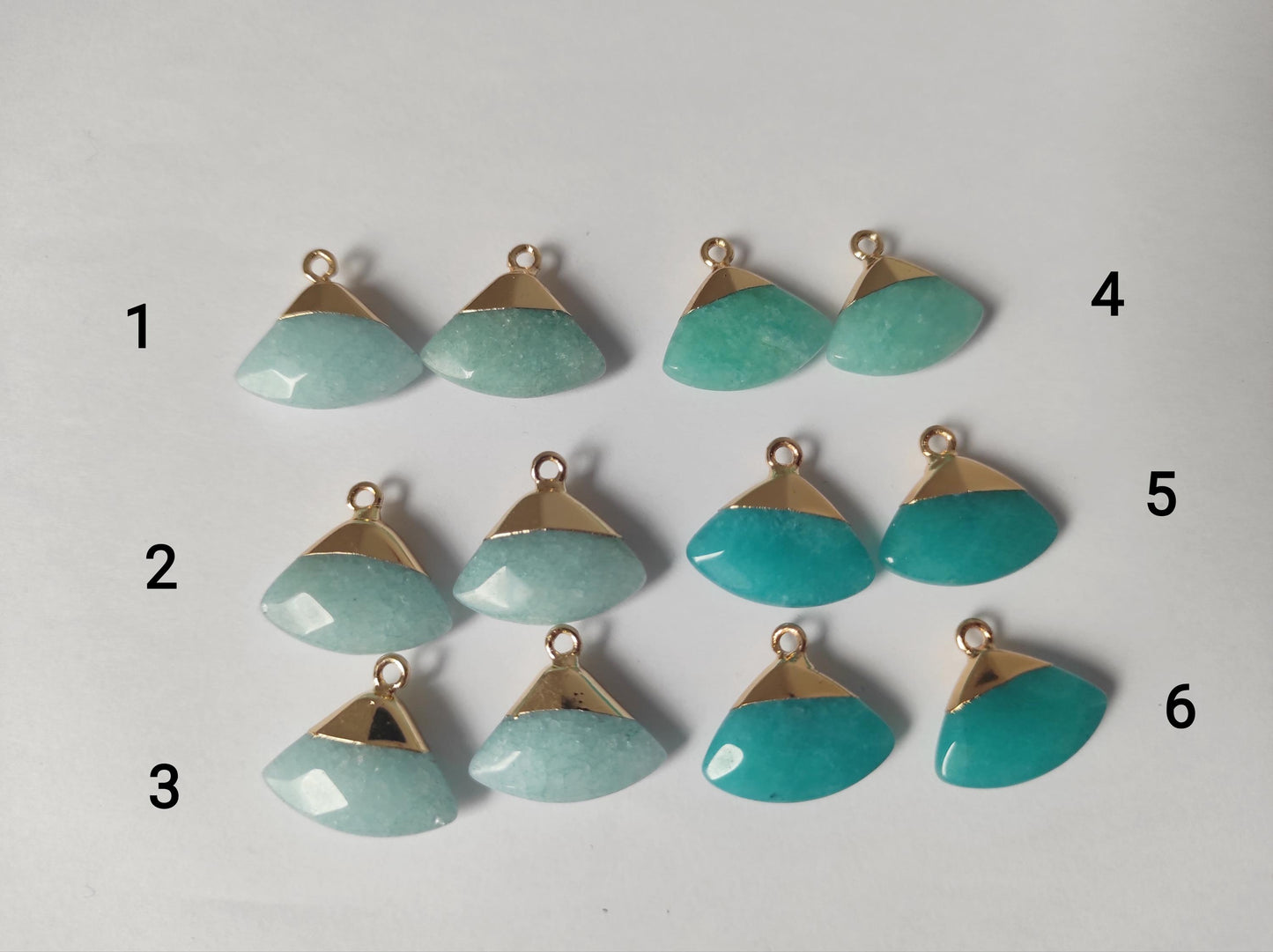 Aquamarine jade earrings, Fan gemstone pendant, Gold plated stainless steel earrings hooks, Unique jewelry gift, Best christmas gift