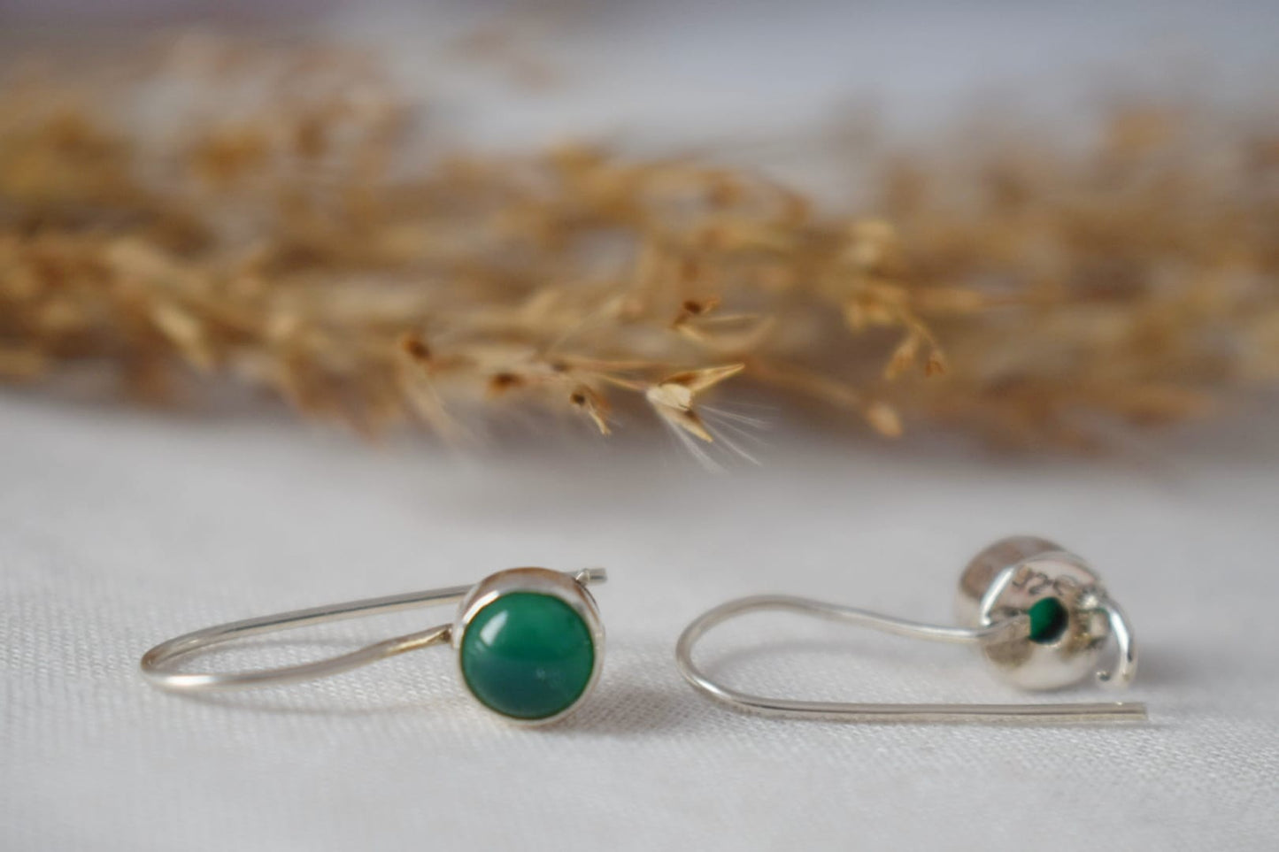 Small green onyx earrings in 925 sterling silver, Mother's day gifts, Natural stone, Unique gemstone earrings, Minimalist silver jewelry
