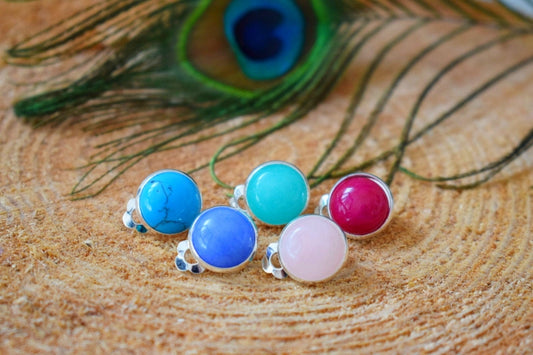 Clip on jade earrings, Gemstone ear clip on earrings, Stone, Pink, Blue, Stainless steel, Non pierced earrings, Birthday gift for her