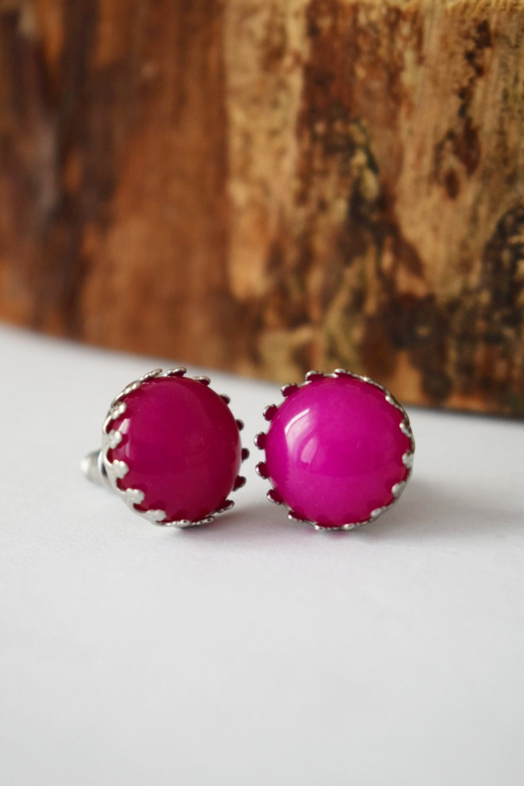 Pink Jade Stud Earrings, Gemstone earrings, Stone stainless steel stud push-back earrings, Post earrings, Handmade jewelry gifts