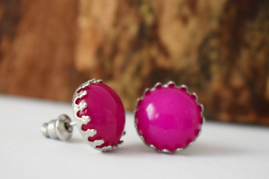 Pink Jade Stud Earrings, Gemstone earrings, Stone stainless steel stud push-back earrings, Post earrings, Handmade jewelry gifts