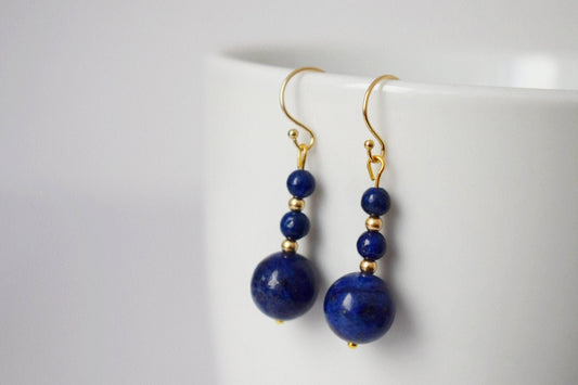 Gold filled lapis earrings, Lapis lazuli dangle earrings, Gemstone earrings, Stone earrings, Gold, 14k, Dark Blue, Dainty, Gift for women