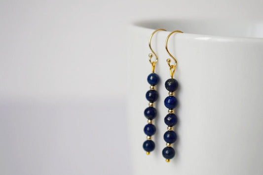Lapis lazuli gold earrings, Lapis dangle earrings, Gemstone dainty earrings, Stone earrings, Dark Blue, Lapis lazuli jewelry, Gift for women