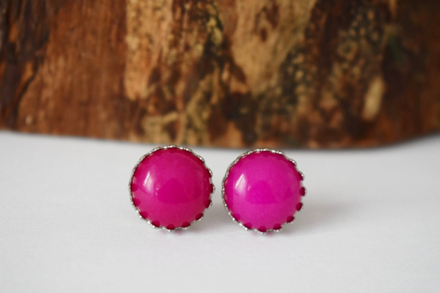 Pink Jade Stud Earrings, Gemstone earrings, Stone stainless steel stud push-back earrings, Post earrings, Handmade jewelry gifts