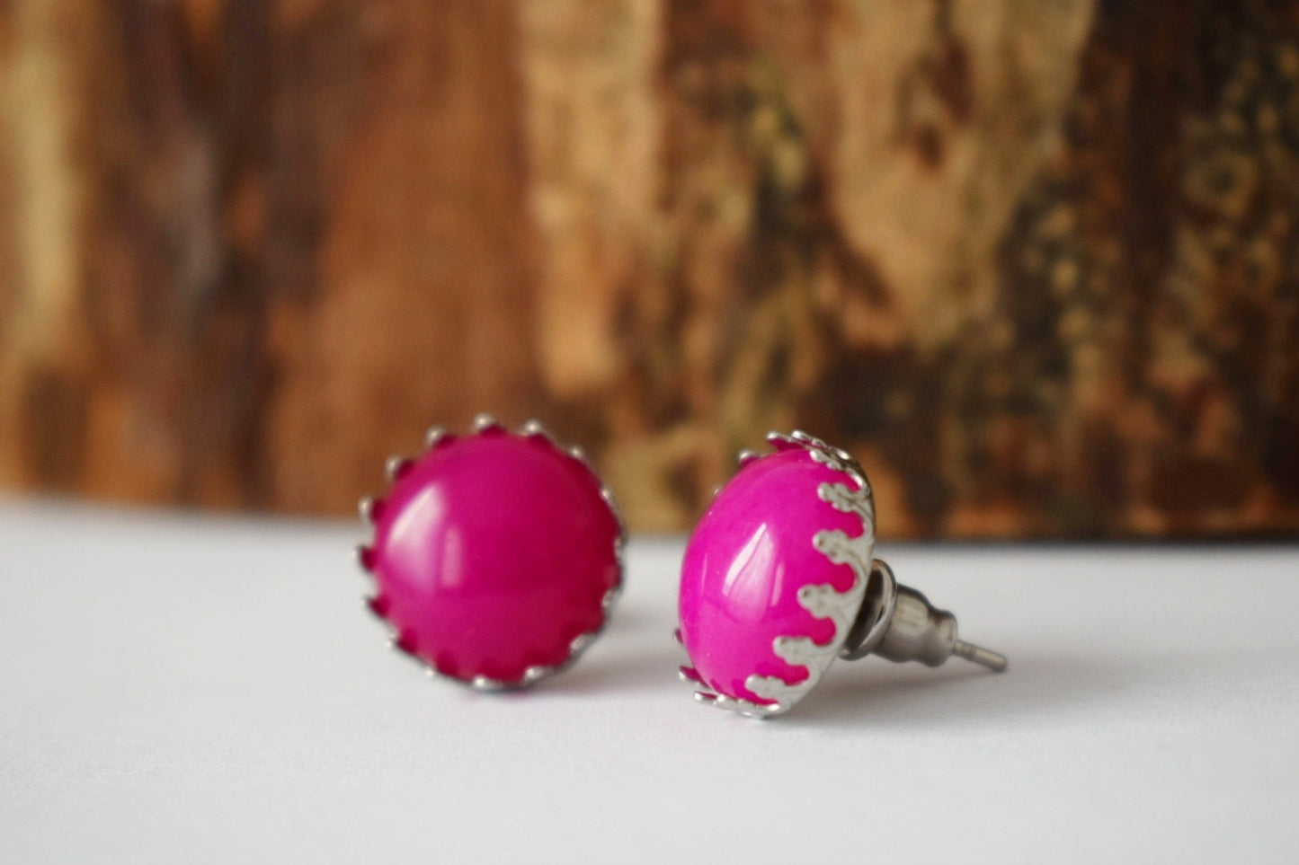 Pink Jade Stud Earrings, Gemstone earrings, Stone stainless steel stud push-back earrings, Post earrings, Handmade jewelry gifts