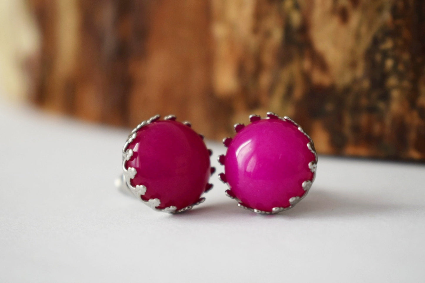Pink Jade Stud Earrings, Gemstone earrings, Stone stainless steel stud push-back earrings, Post earrings, Handmade jewelry gifts