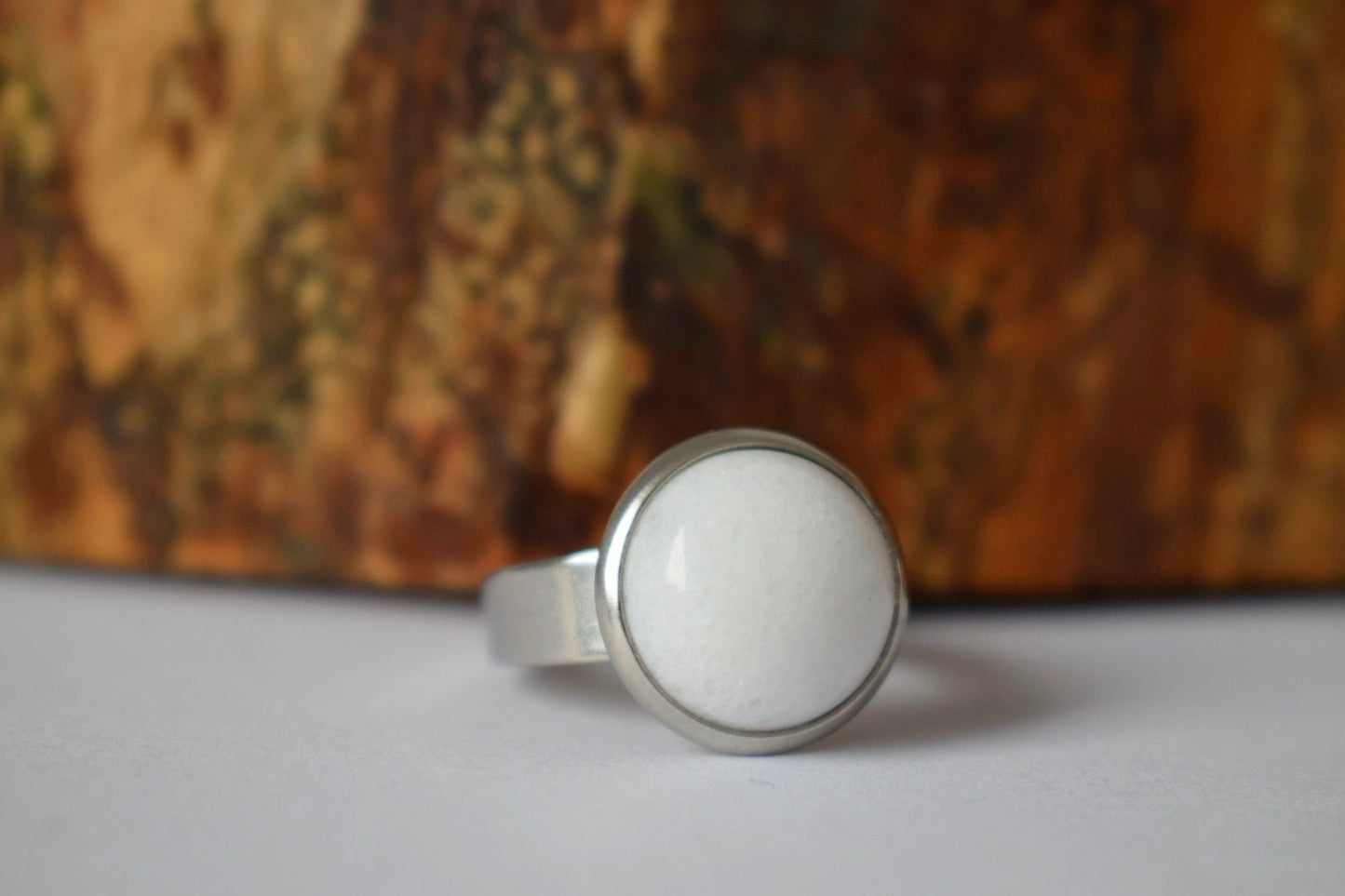 White jade gemstone ring, everyday white round ring, Adjustable ring stone, silver ring, jade jewelry, natural stone, birthday gift for her