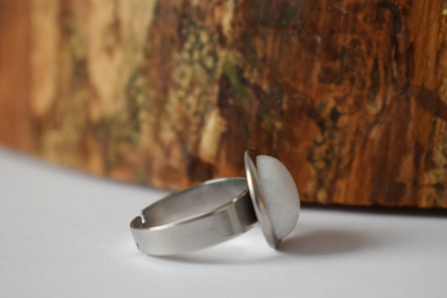 White jade gemstone ring, everyday white round ring, Adjustable ring stone, silver ring, jade jewelry, natural stone, birthday gift for her