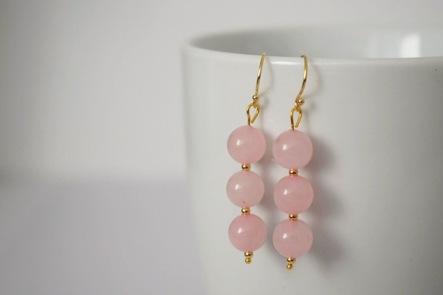 Rose quartz dangle earrings, Gemstone bridal earrings, 18k gold plated surgical stainless steel, Bridesmaid gift, Wedding Birthstone jewelry