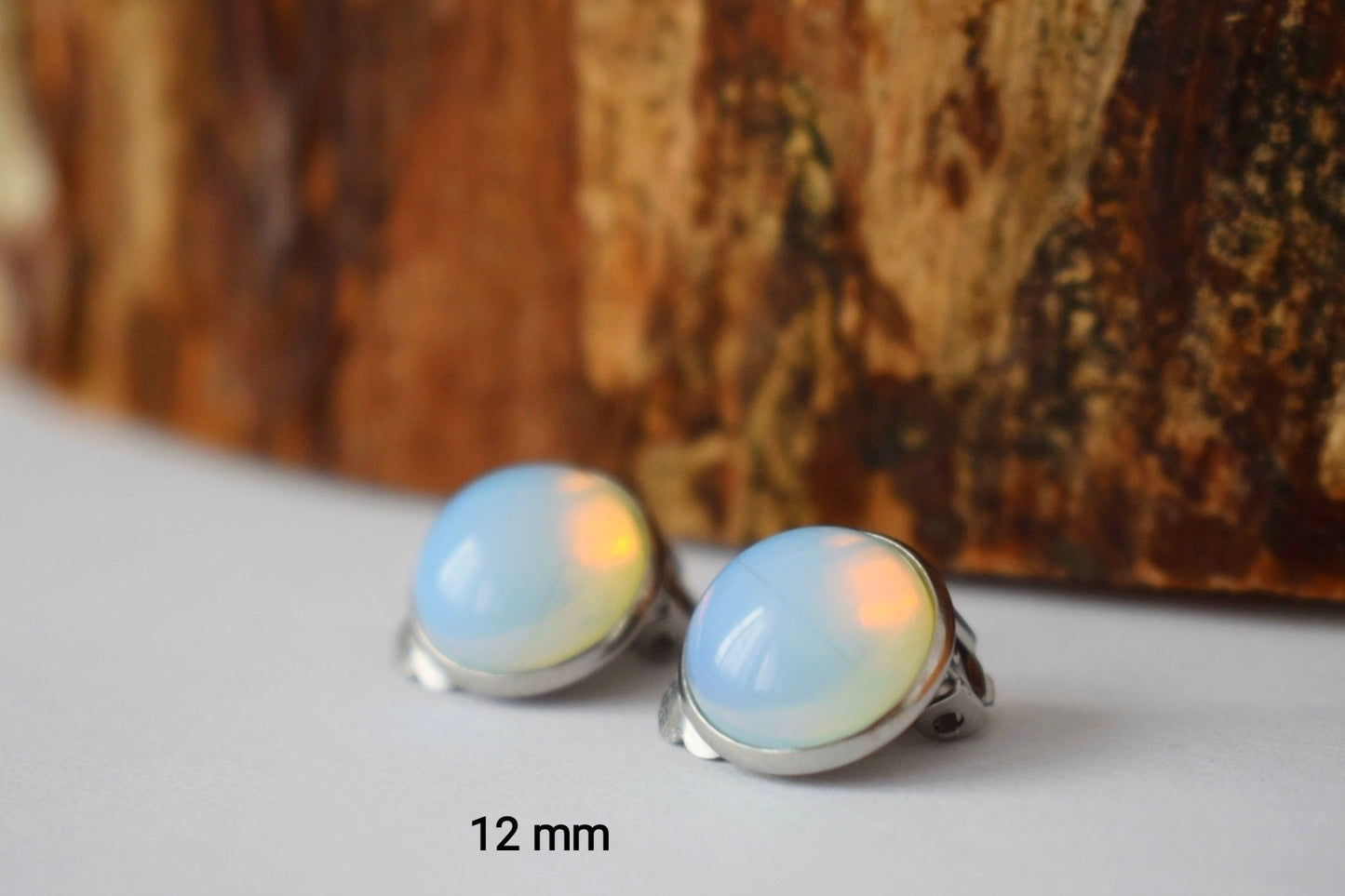 Ear clips, Moonstone earrings, Opalite, Woman clip on earrings, Gemstone clips, Girl, Stainless steel clip on earring, Bridesmaid, Gift