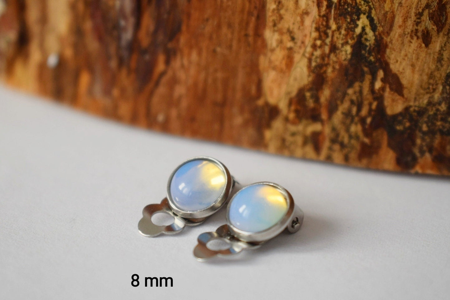 Ear clips, Moonstone earrings, Opalite, Woman clip on earrings, Gemstone clips, Girl, Stainless steel clip on earring, Bridesmaid, Gift