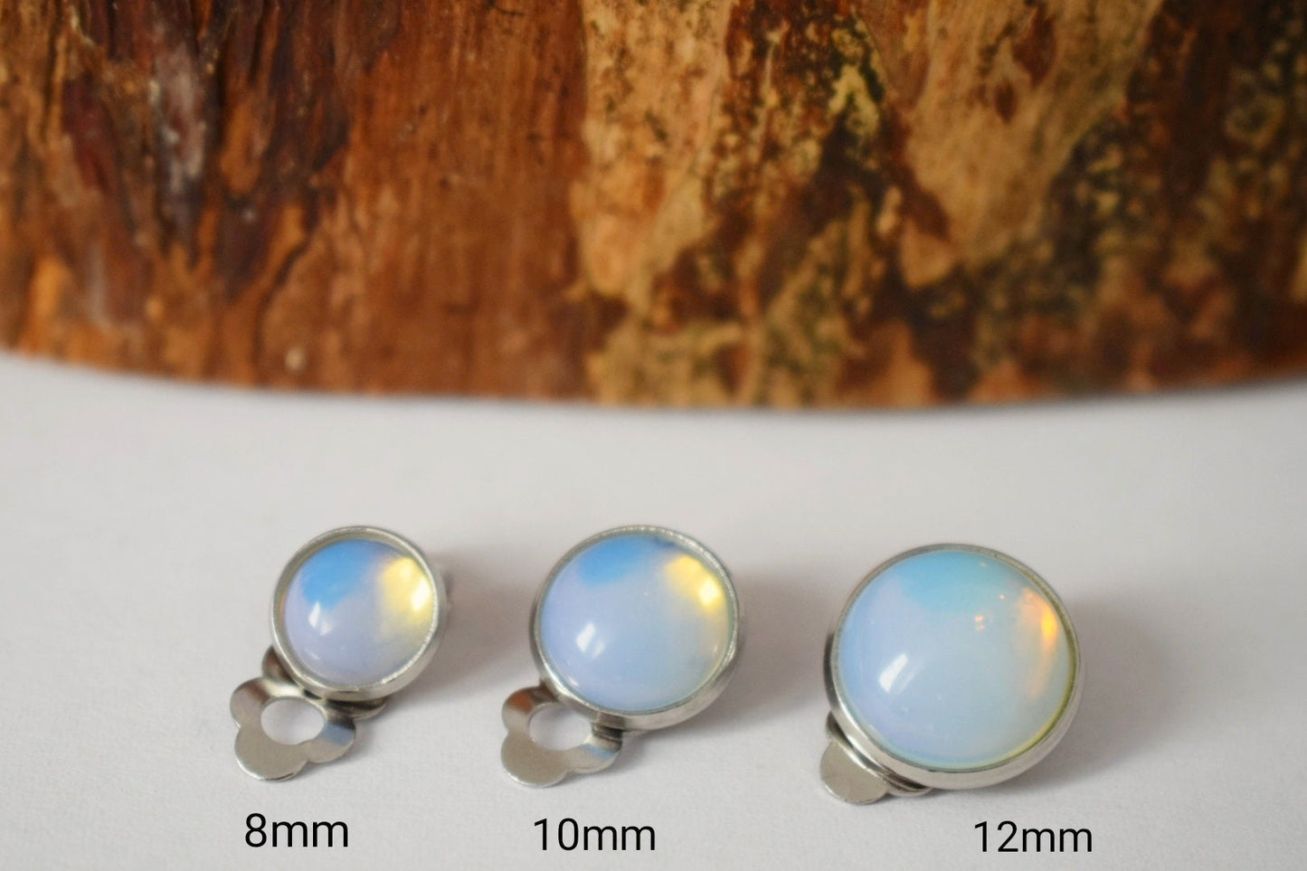 Ear clips, Moonstone earrings, Opalite, Woman clip on earrings, Gemstone clips, Girl, Stainless steel clip on earring, Bridesmaid, Gift