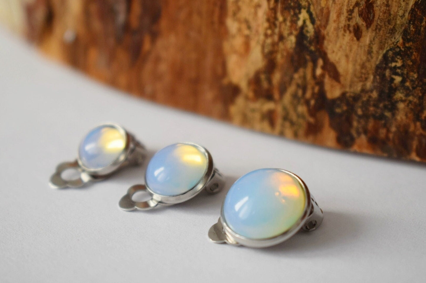 Ear clips, Moonstone earrings, Opalite, Woman clip on earrings, Gemstone clips, Girl, Stainless steel clip on earring, Bridesmaid, Gift