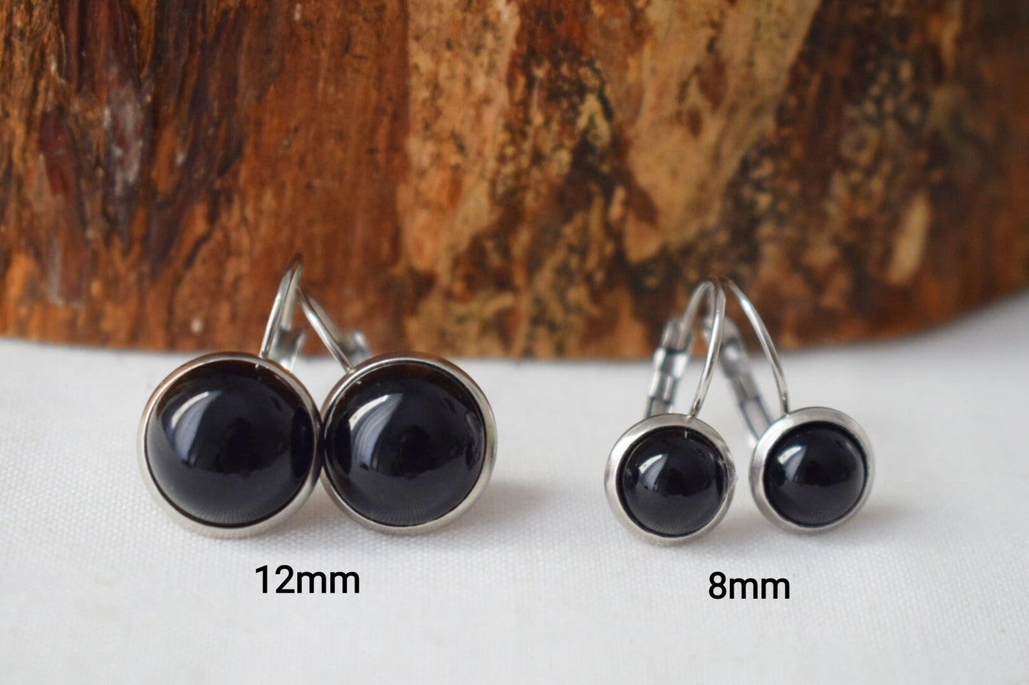 Black agate dangle earrings for women, Small gemstone earrings, Earrings 8mm, Lever back, Agate jewelry, Handmade jewelry gift for her