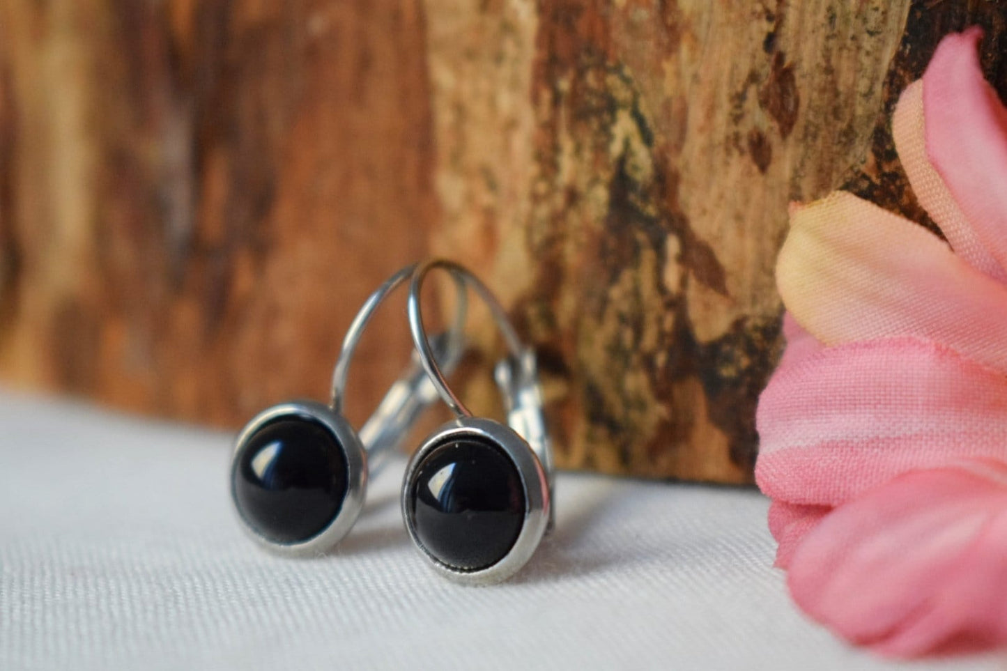 Black agate dangle earrings for women, Small gemstone earrings, Earrings 8mm, Lever back, Agate jewelry, Handmade jewelry gift for her