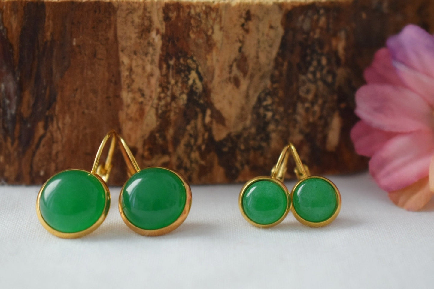 Small Green Jade Earrings Gold, 8 mm Earrings, Small Gemstone Earrings, Gifts For Women, Jade Jewelry, Wedding Anniversary Gift For Her