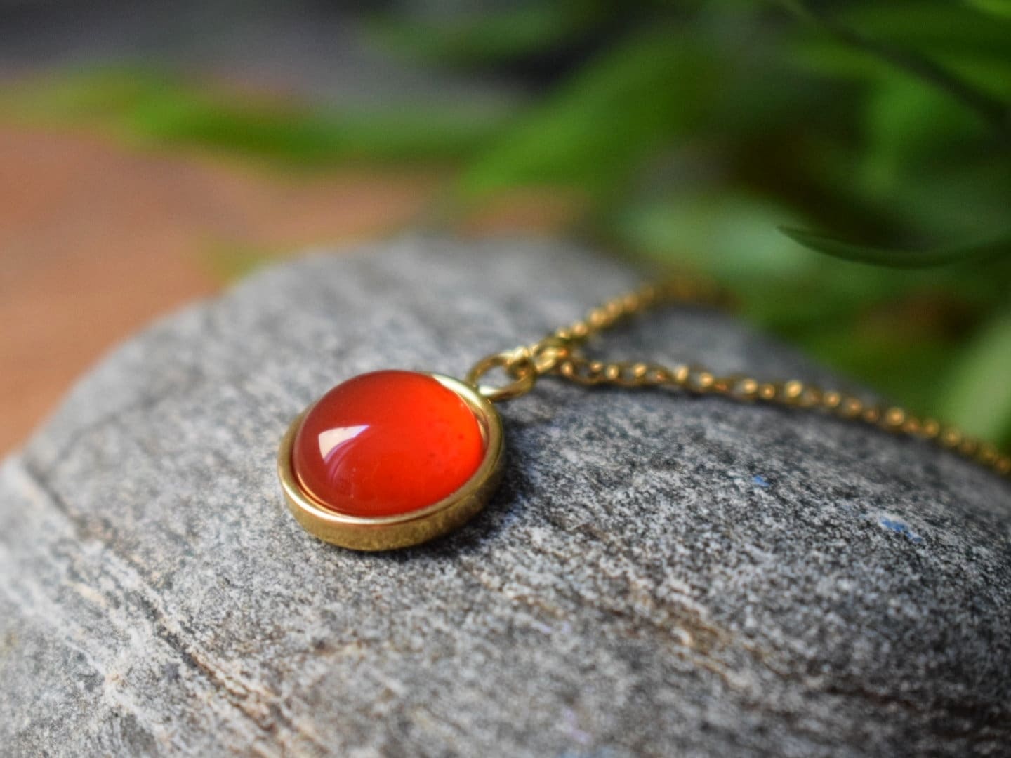Red agate necklace for woman, Round gemstone pendant, 18k gold plated Stainless steel, Birthstone, Minimalist handmade jewelry, Gift for her