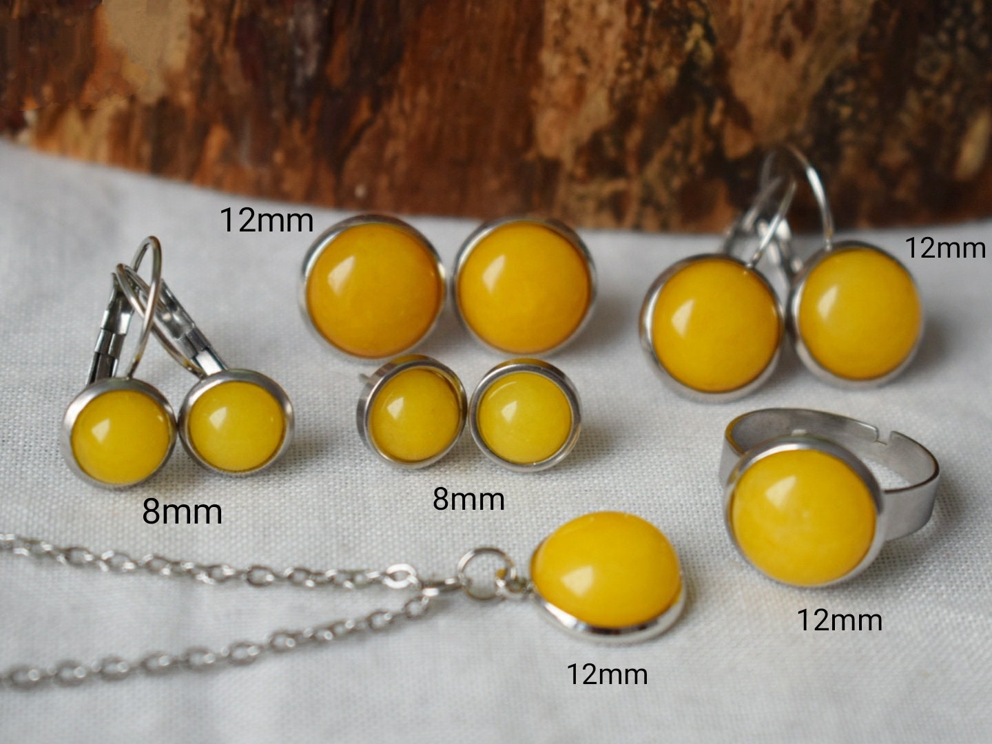 Small yellow jade clip on earrings, Gemstone non pierced earrings for women, No hole surgical stainless steel earrings, Minimalist jewelry