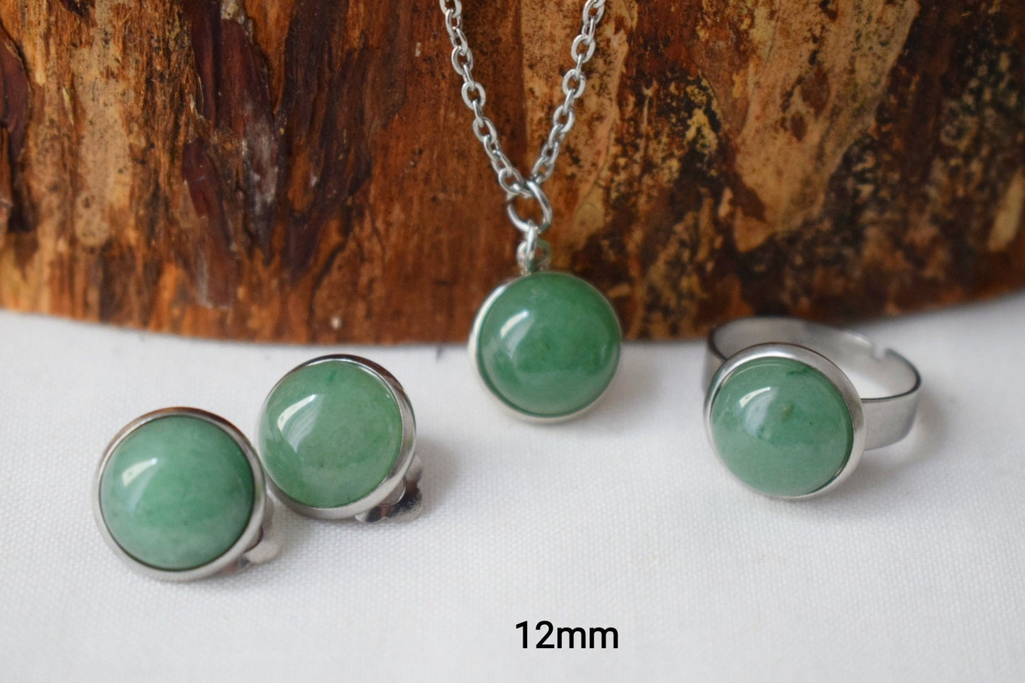 Green aventurine clip on earrings for women, Small gemstone ear clips, Surgical stainless steel, Natural stone, Non pierced jewelry, Gift