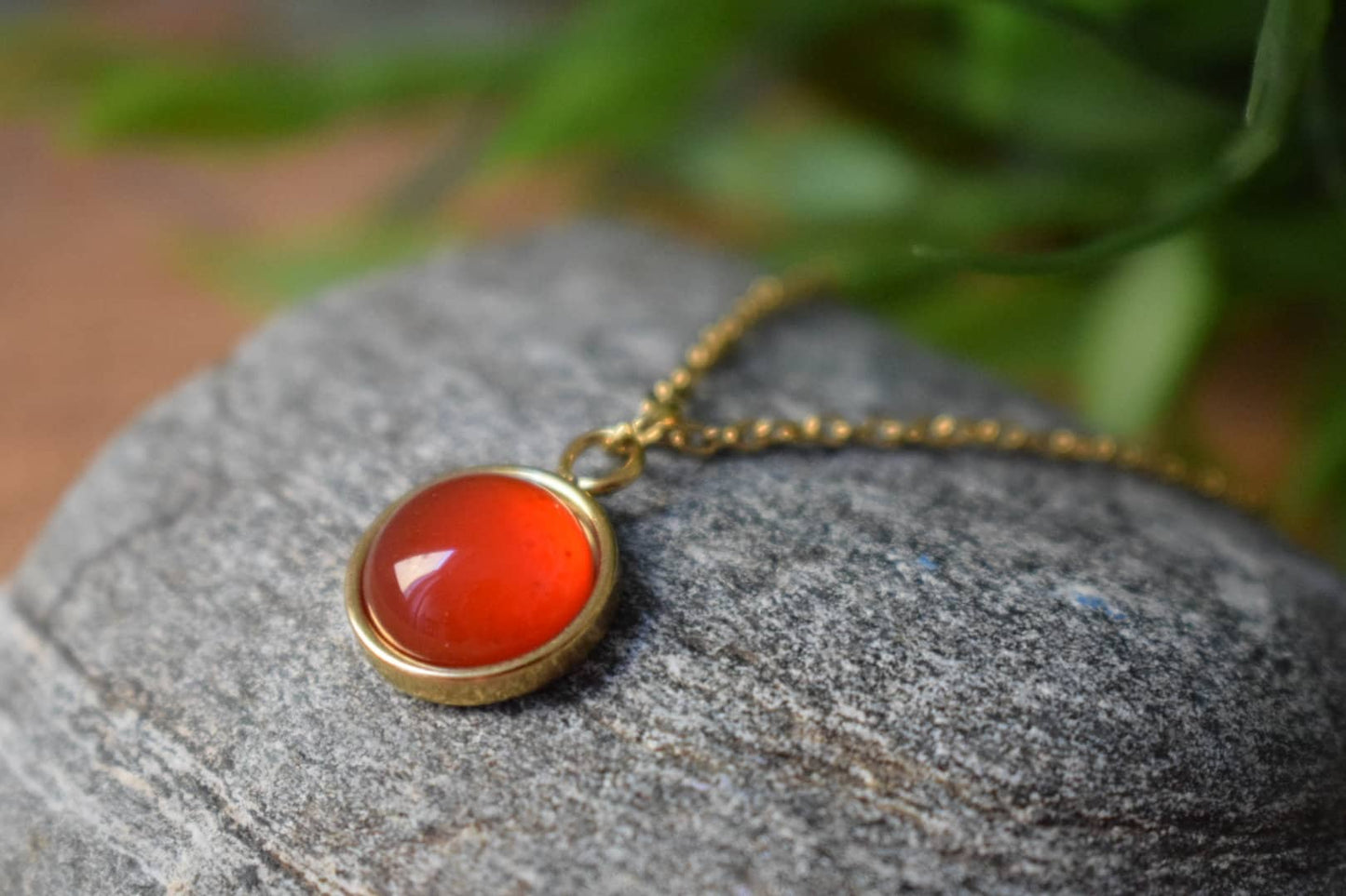 Red agate necklace for woman, Round gemstone pendant, 18k gold plated Stainless steel, Birthstone, Minimalist handmade jewelry, Gift for her