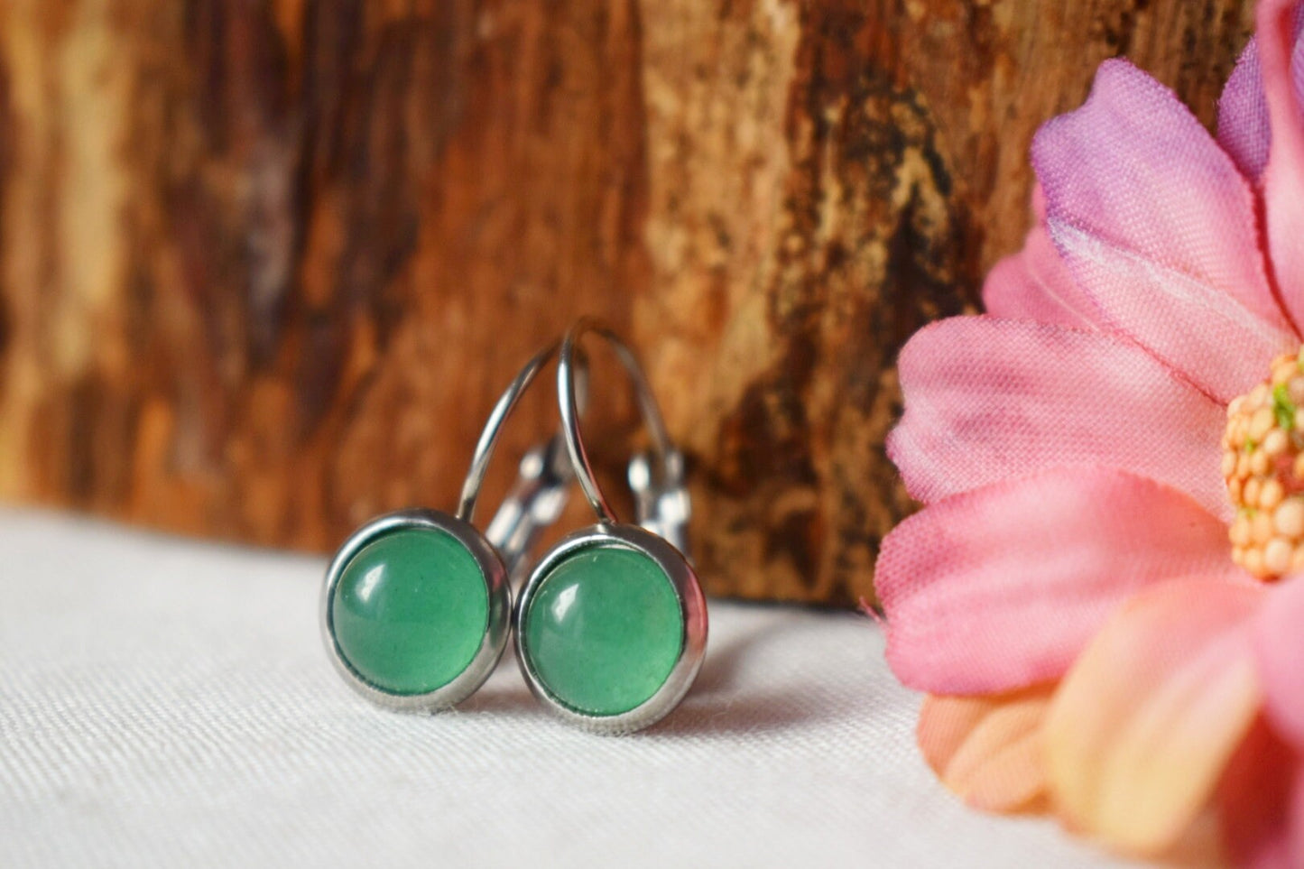Small green aventurine hanging earrings silver, minimalist, 6mm gemstone earrings, aventurine jewelry, green dangle earrings, gift for her