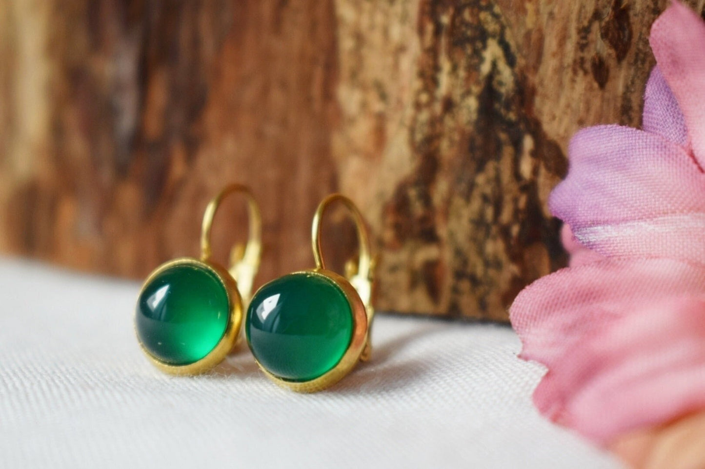 Green agate earrings stainless steel leverback dangle 6mm round gemstone handmade unisex jewelry giftBest christmas gift