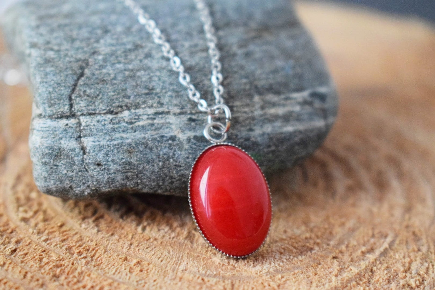Necklace Red Jade for women, Long adjustable chain with gemstone pendant, Stone statement necklace, Handmade jewelry, Gift for her