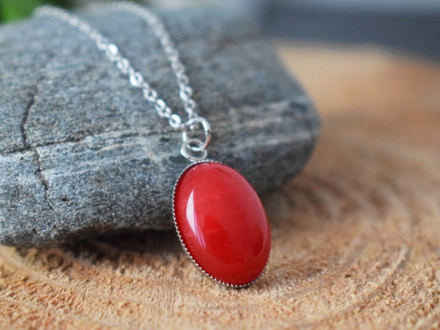 Necklace Red Jade for women, Long adjustable chain with gemstone pendant, Stone statement necklace, Handmade jewelry, Gift for her
