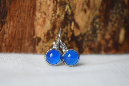 Mini blue agate earrings, Gemstone Minimalist dangle earrings, Small natural stone earrings, Handmade jewelry, Best gift for her