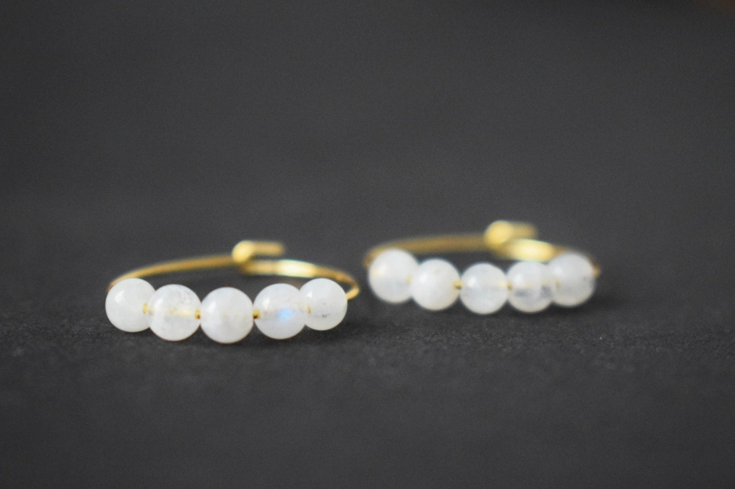 Moonstone hoop earrings with 20mm 18k surgical steel gold hoops, Minimalist, Moonstone gold earrings, Anniversary birthday gift for her