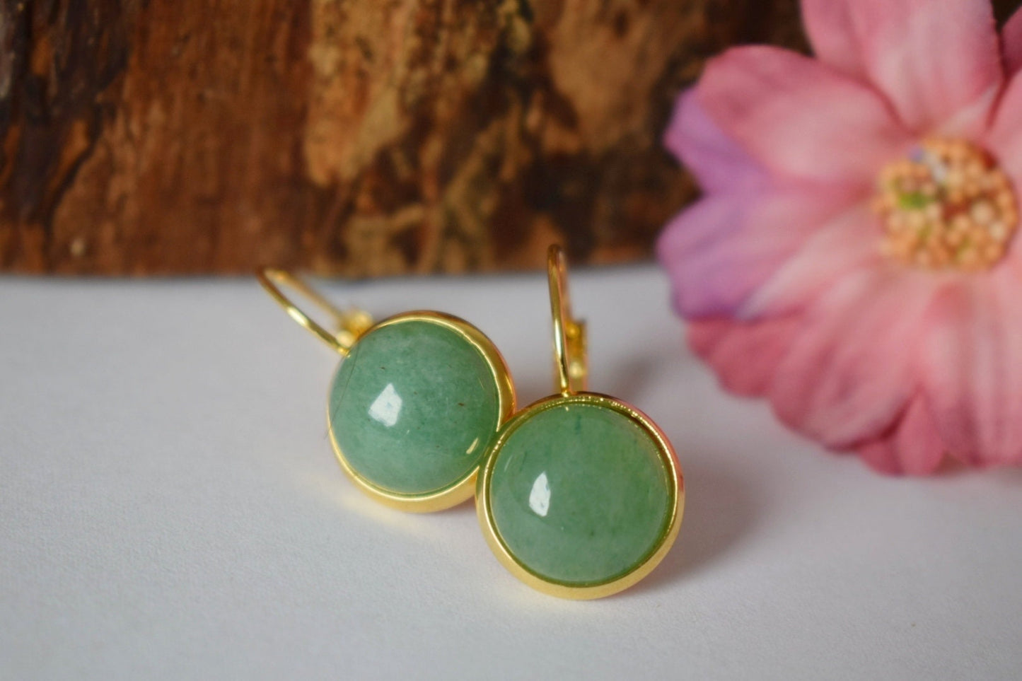 Aventurine earrings dangle, Green gemstone earrings, Birthstone golden jewelry, Best christmas gift for her