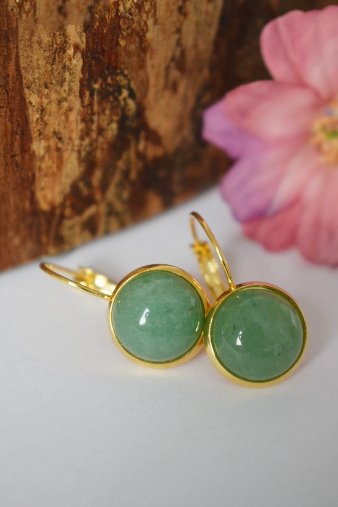 Aventurine earrings dangle, Green gemstone earrings, Birthstone golden jewelry, Best christmas gift for her
