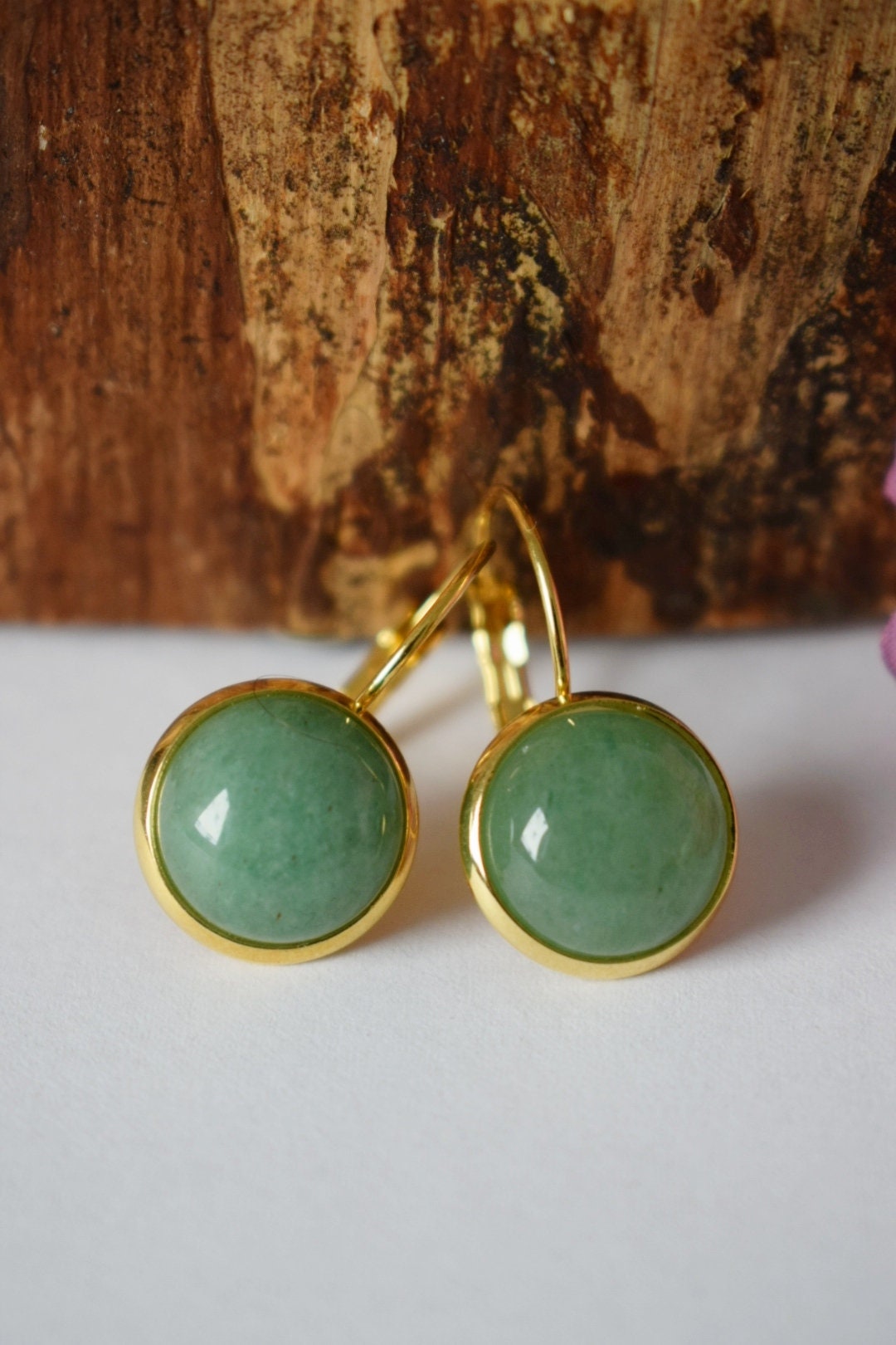 Aventurine earrings dangle, Green gemstone earrings, Birthstone golden jewelry, Best christmas gift for her