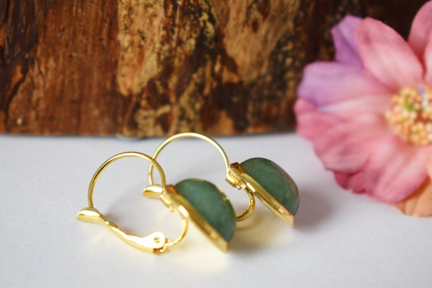Aventurine earrings dangle, Green gemstone earrings, Birthstone golden jewelry, Best christmas gift for her