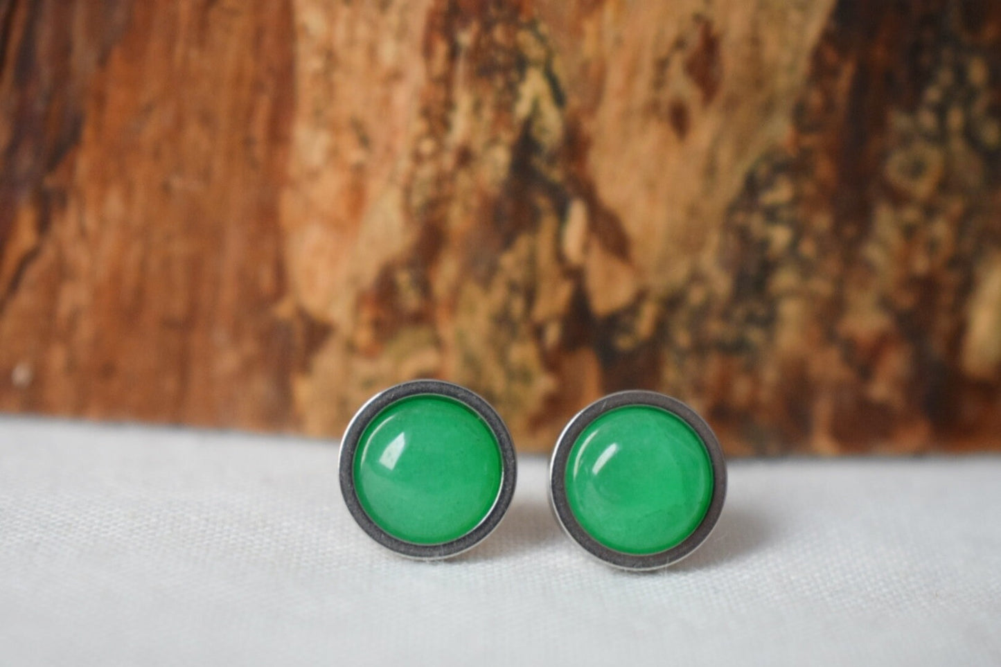 Green Jade Stud Earrings Silver, Minimalist, 8mm, 10mm, Positive Jewelry, Gemstone, Stud Earrings, Round, Birthday Anniversary Gift For Her