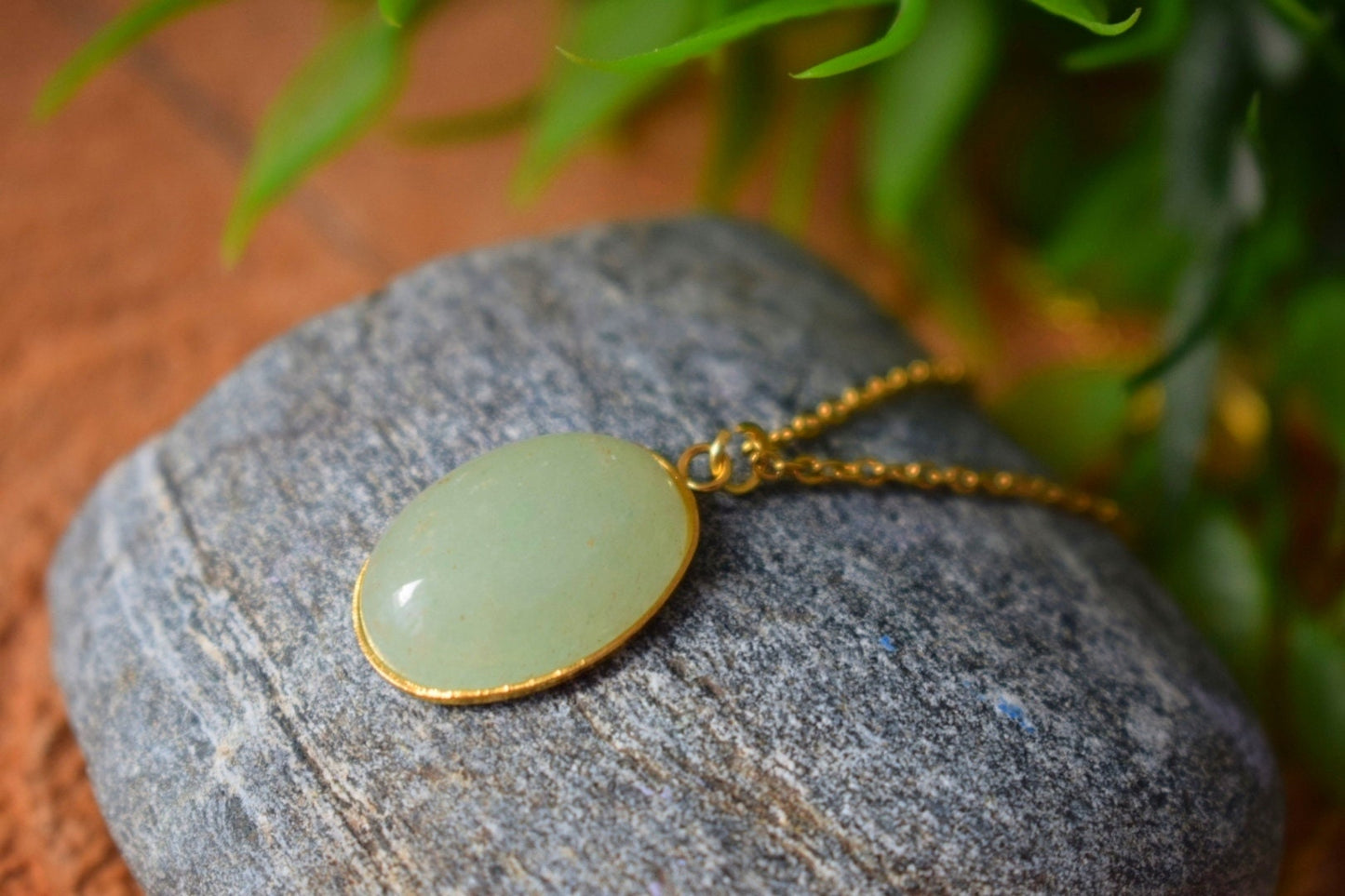 Green Aventurine Necklace Gold, Gemstone Oval Pendant, Natural Stone Jewelry, Birthday Anniversary Gift For Her