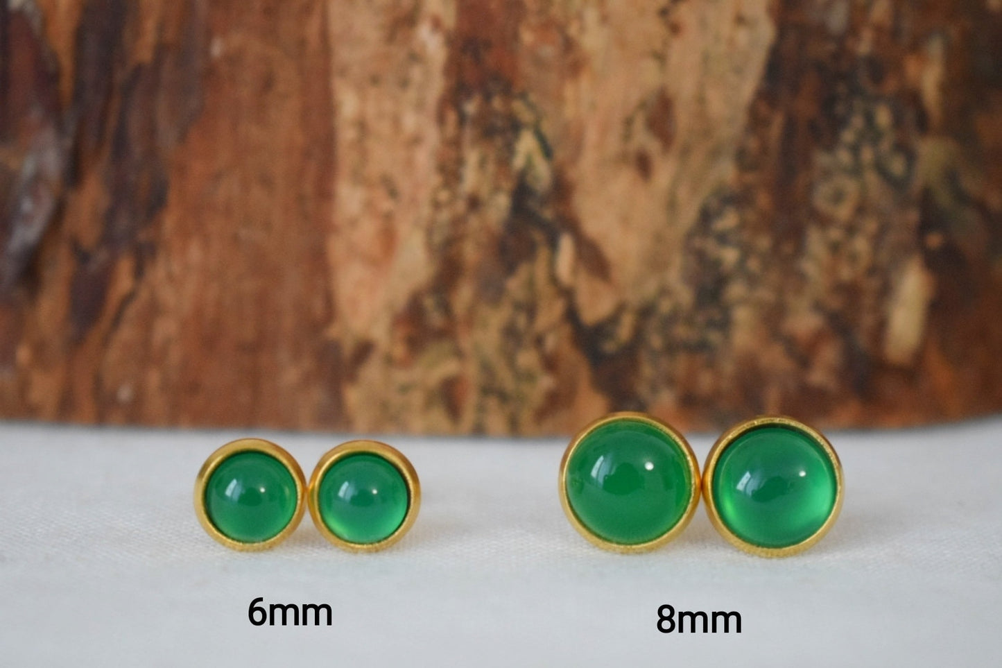 Green agate stud earrings, Small gemstone push back earrings, 18k gold plated stainless steel jewelry, Gift for her