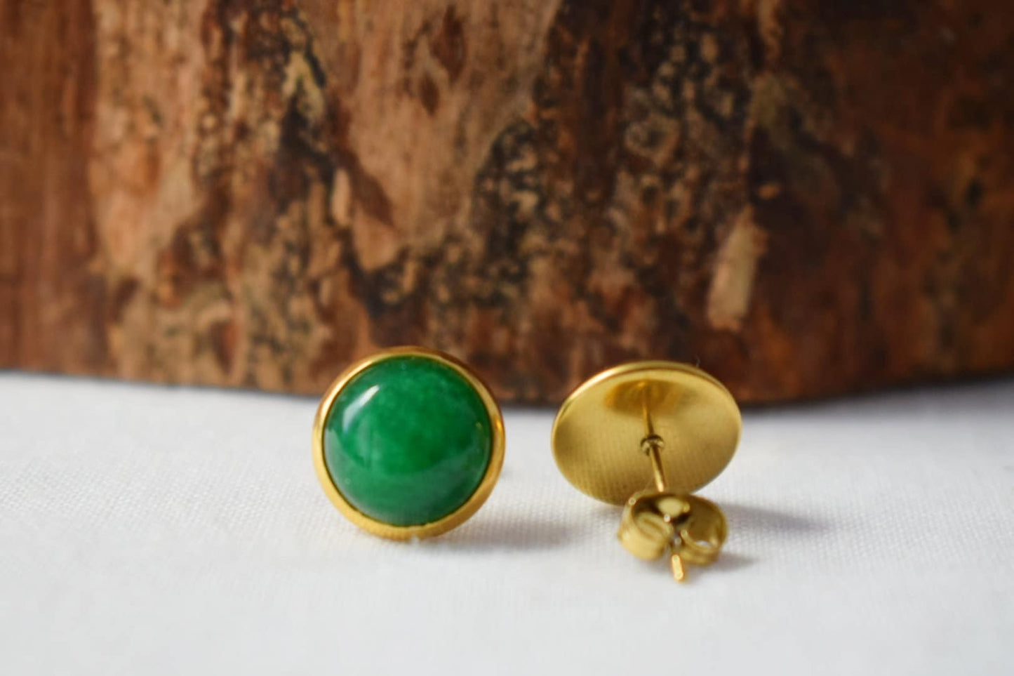 Jade Stud Earrings, 18k Gold Plated, Green Jade Stud Earrings, Minimalist, 10mm Earrings, Positive Jewelry, Gemstone, Birthday Gift For Her