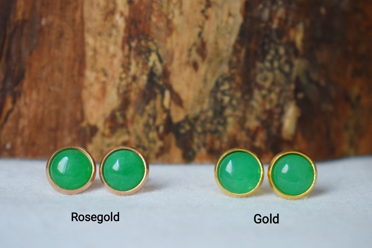 Jade Stud Earrings, 18k Gold Plated, Green Jade Stud Earrings, Minimalist, 10mm Earrings, Positive Jewelry, Gemstone, Birthday Gift For Her
