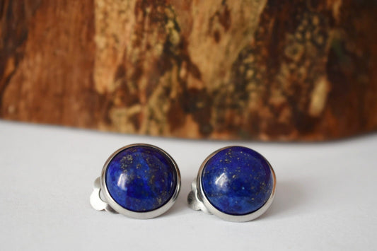 Clip on earrings lapis lazuli, Clip on earrings gem, Lapis, Clip on earrings blue, Lapis ear clips for women, Girl, Non pierced earrings