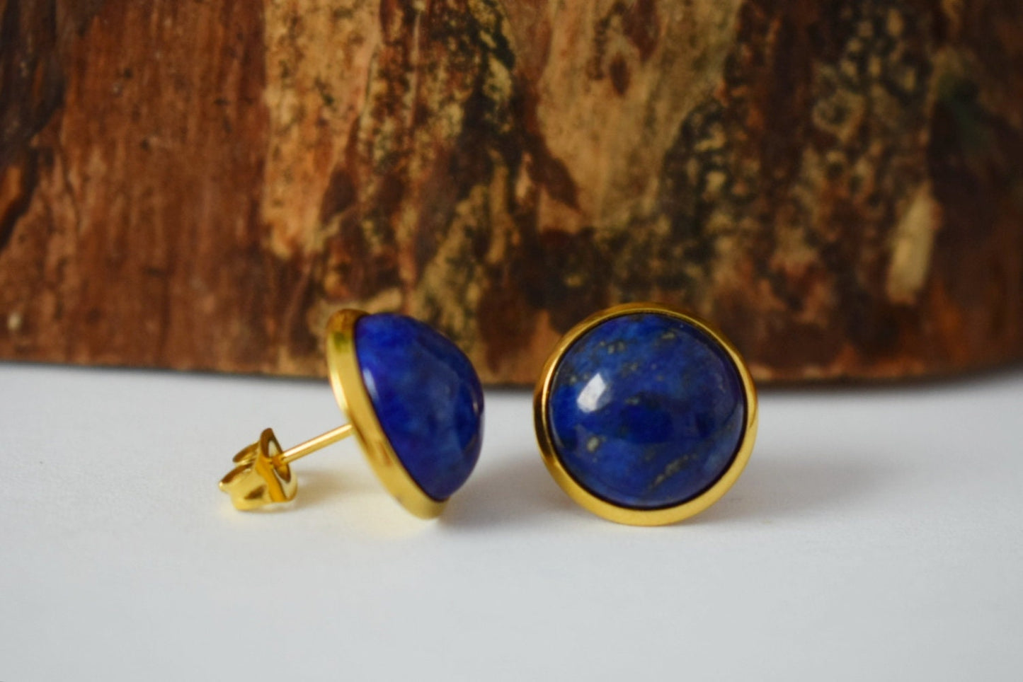 Lapis Gold Studs, Lapis Lazuli Earrings, Blue Lapis Earrings Gold, Round, 12mm, September Birthstone Jewelry, Lapis, Gift for her