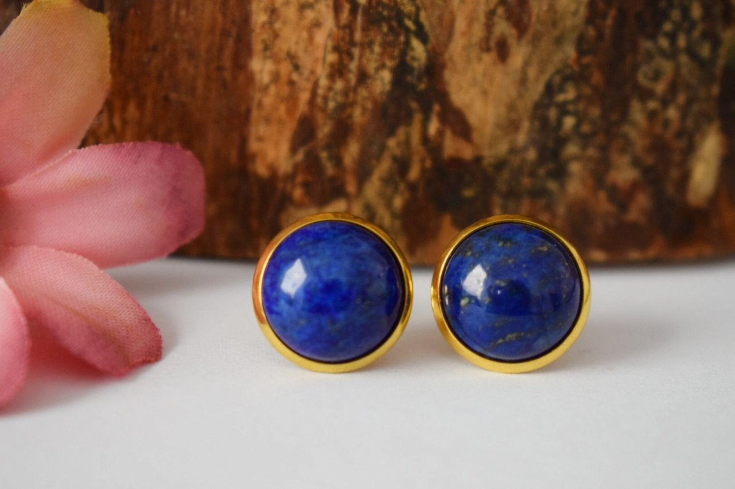Lapis Gold Studs, Lapis Lazuli Earrings, Blue Lapis Earrings Gold, Round, 12mm, September Birthstone Jewelry, Lapis, Gift for her