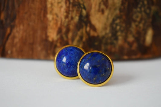 Lapis Gold Studs, Lapis Lazuli Earrings, Blue Lapis Earrings Gold, Round, 12mm, September Birthstone Jewelry, Lapis, Gift for her