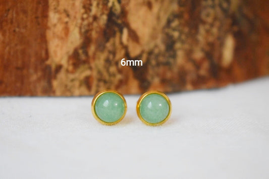 Mini Green Aventurine 6mm Stud Earrings, Gemstone Small Earrings, 18k Gold plated stainless steel, Minimalist, Birthstone Jewelry gift