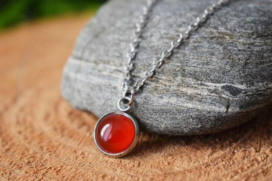 Red Agate Necklace, Simple Gemstone Pendant Necklace, Mini gemstone red necklace, Red agate jewelry, Handmade jewelry, Gift for her