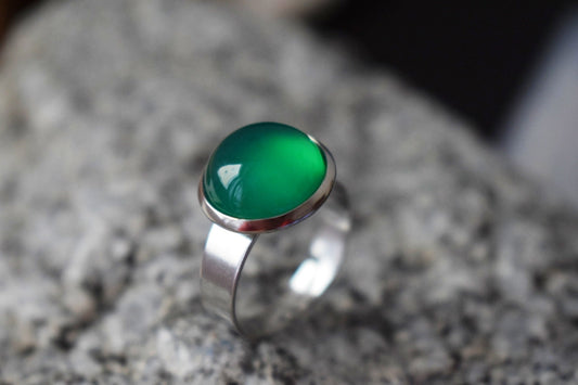 Green Agate Ring, Gemstone Adjustable Statement Ring, Stone Ring, Everyday Round Crystal Ring, Agate Jewelry, Birthday Gift For Her