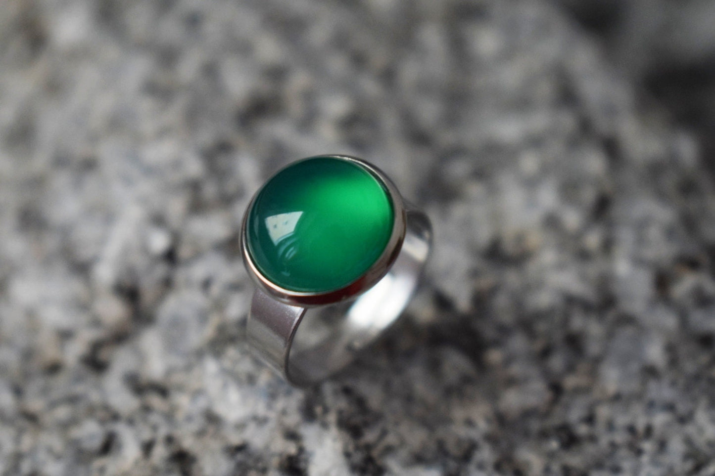 Green Agate Ring, Gemstone Adjustable Statement Ring, Stone Ring, Everyday Round Crystal Ring, Agate Jewelry, Birthday Gift For Her